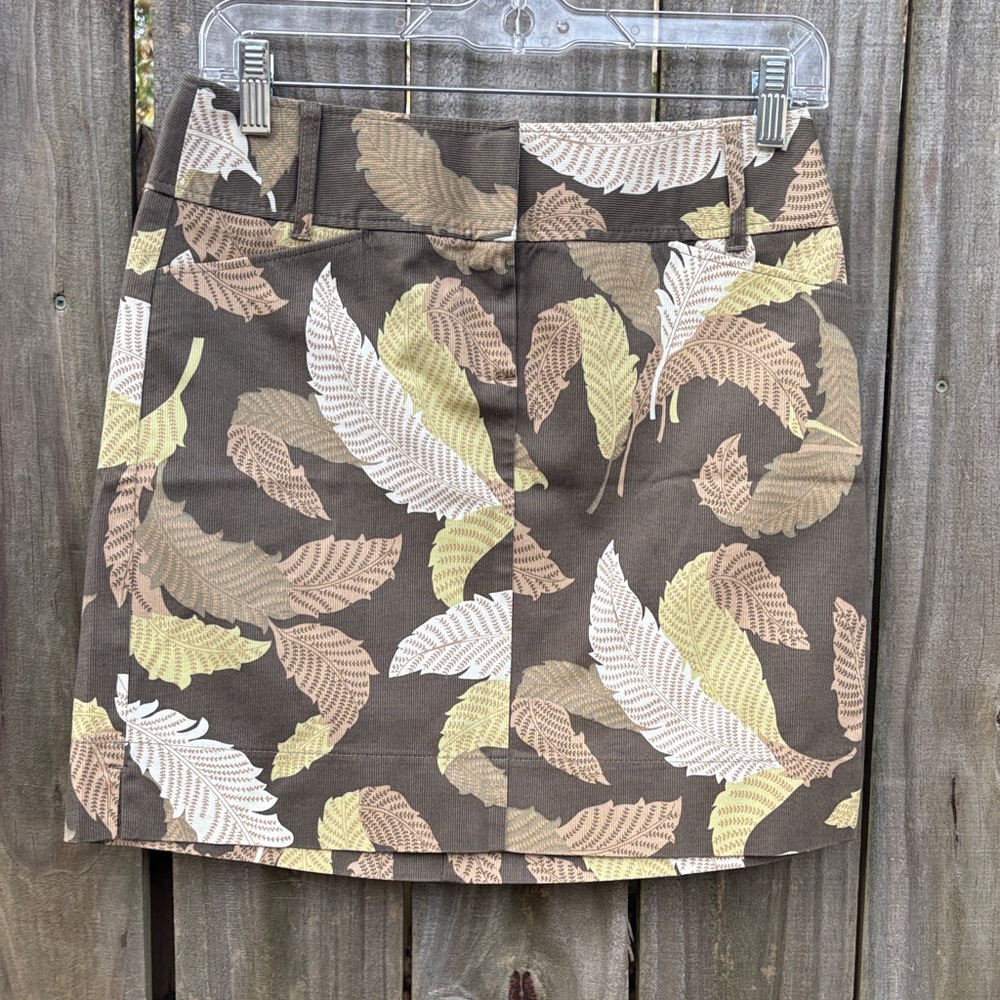 LOFT Brown Leaf Print Mini Skirt